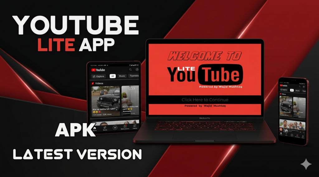 youtube lite app displayed on tablet